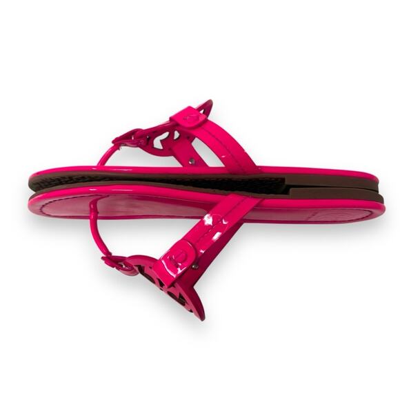 Tory Burch Patent Leather Miller Sandal Fluorescent Neon Fuchsia 7 Women’s - Picture 8 of 12